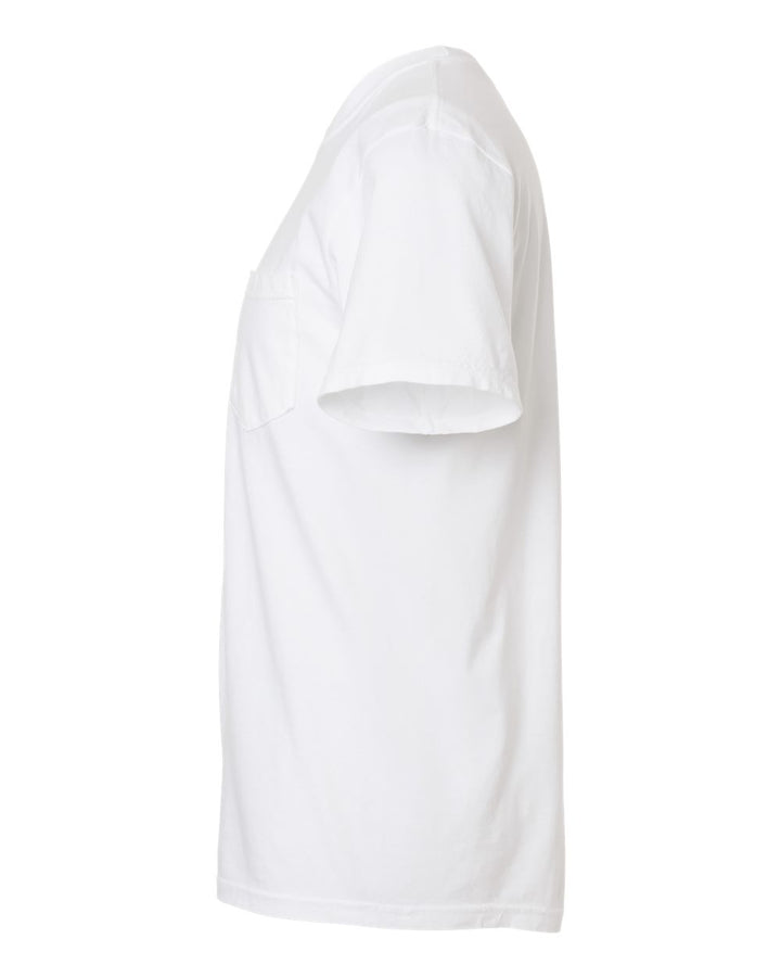 Left View of White Garment-Dyed Heavyweight Pocket T-Shirt - 6030