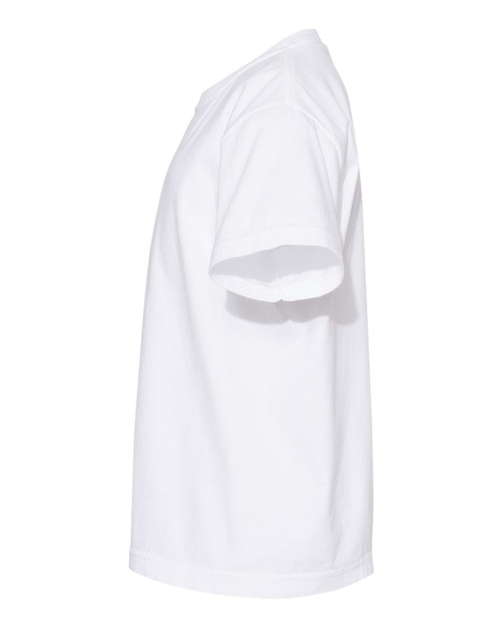 Left View of White Garment-Dyed Youth Heavyweight T-Shirt - 9018