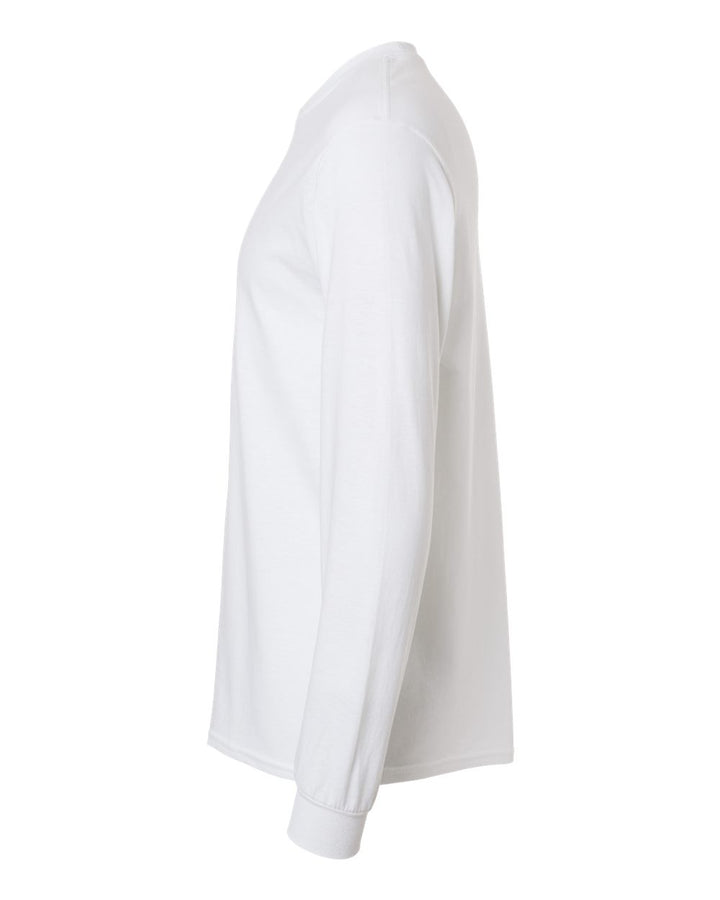Left View of White Heavy Cotton™ Long Sleeve T-Shirt - 5400