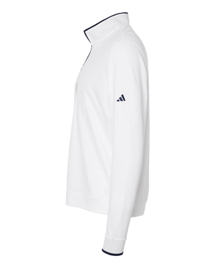 Left View of White/ Navy Lightweight Quarter-Zip Pullover - A2002