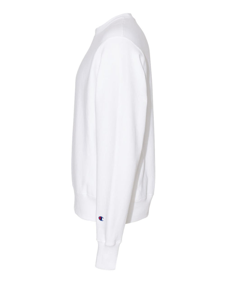 Left View of White Reverse Weave® Crewneck Sweatshirt - S149