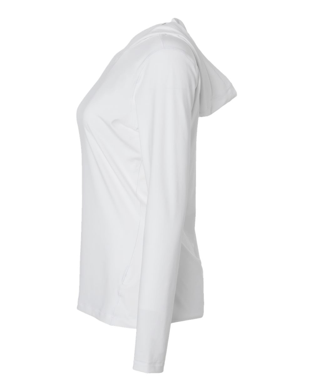 Left View of White Women's Performance Hooded Pullover - A1003