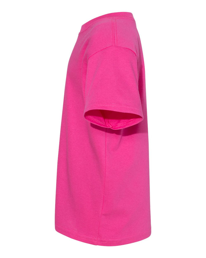 Left View of Wow Pink Essential-T Youth T-Shirt - 5480