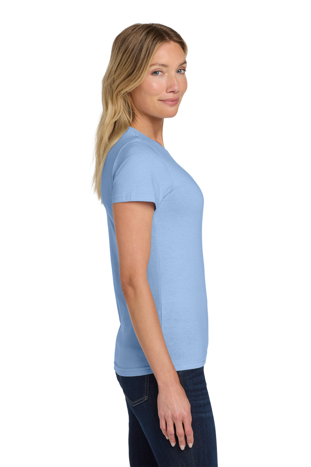 Light Blue Gildan Softstyle Women's T-Shirt. 64000L