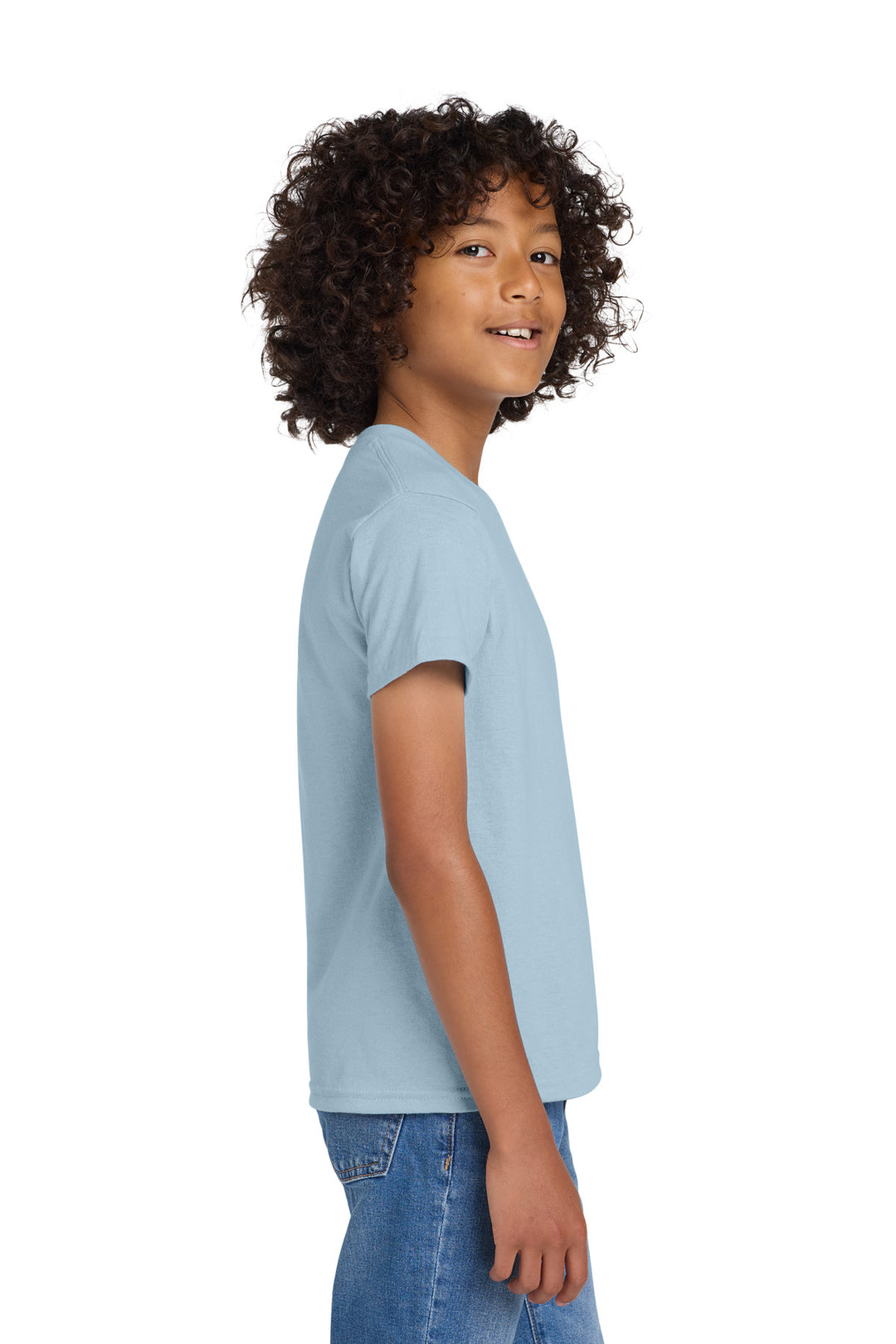 Light Blue Gildan Youth DryBlend 50 Cotton/50 Poly T-Shirt. 8000B