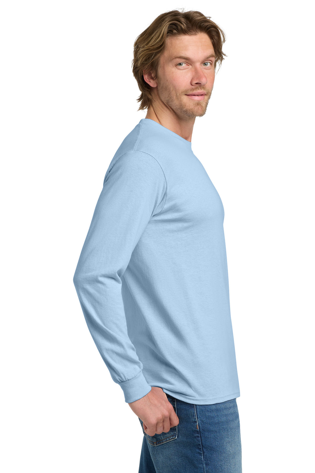 LightBlue Gildan - Heavy Cotton 100% Cotton Long Sleeve T-Shirt. 5400