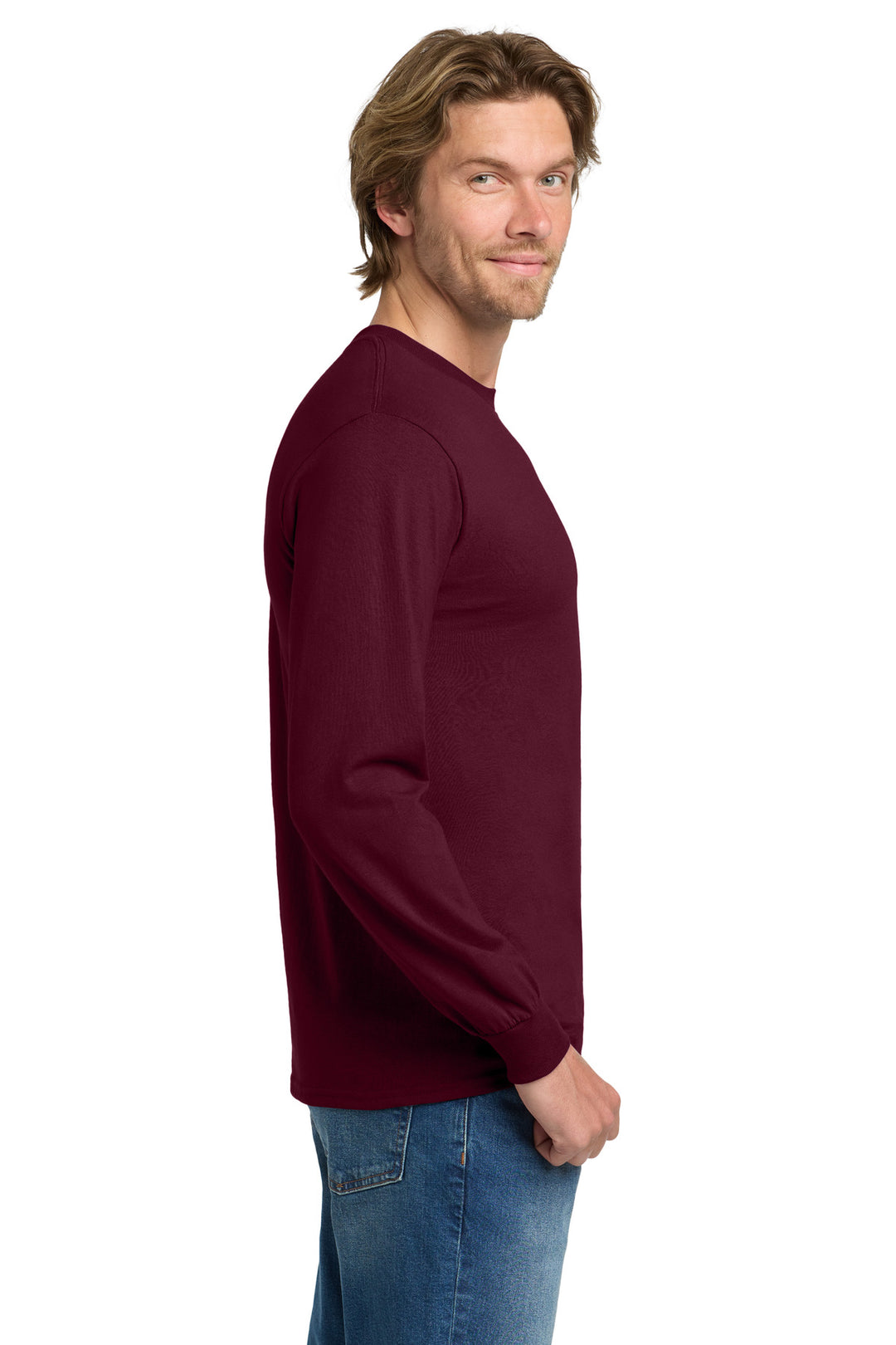 Maroon Gildan - Heavy Cotton 100% Cotton Long Sleeve T-Shirt. 5400