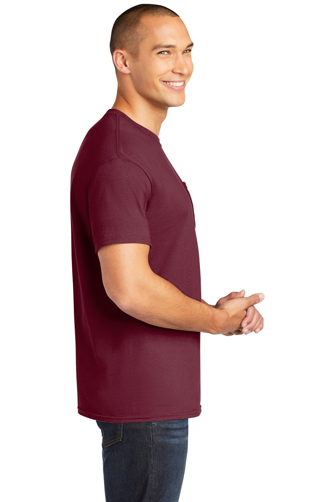 Maroon Gildan Heavy Cotton 100% Cotton Pocket T-Shirt. 5300