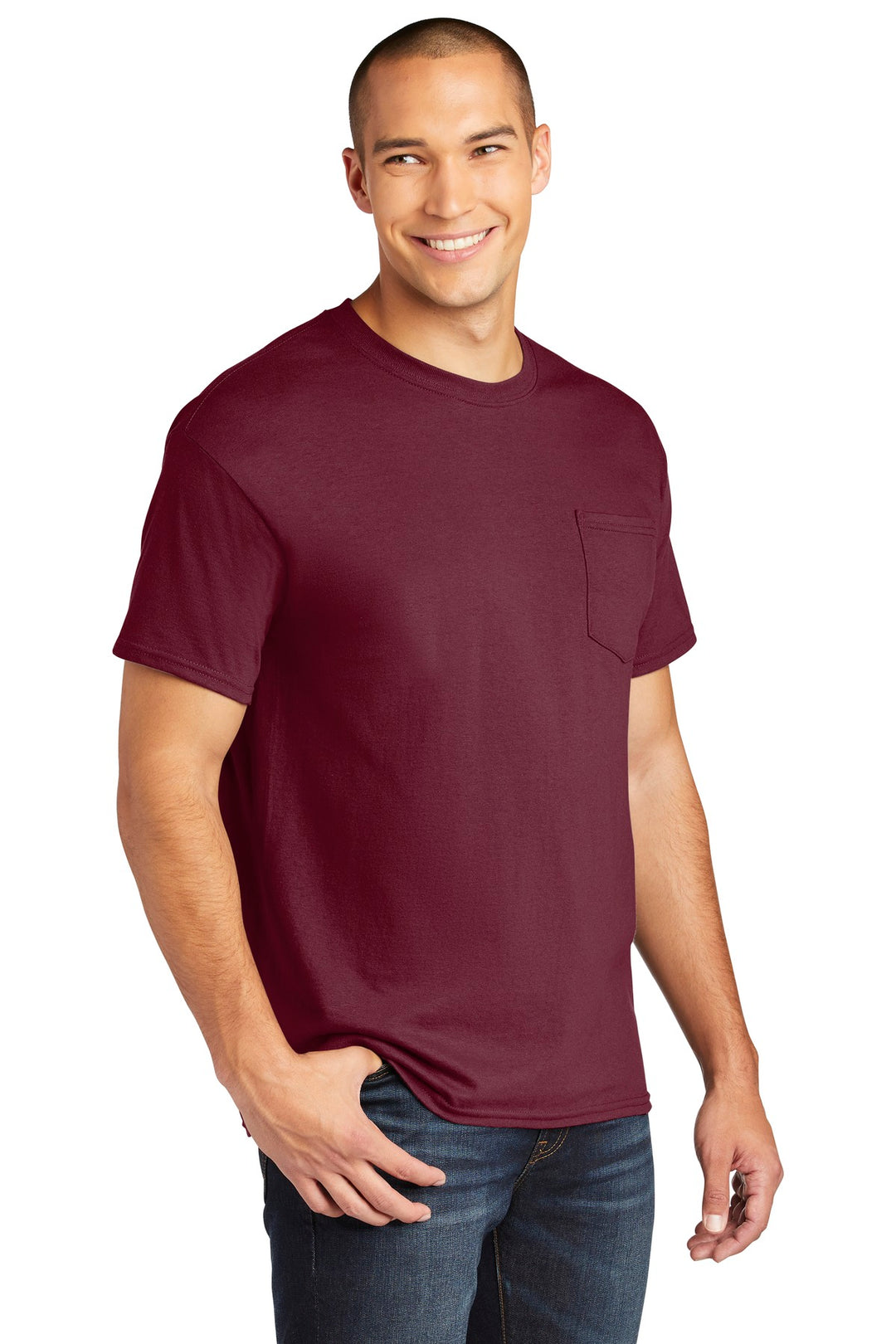 Maroon Gildan Heavy Cotton 100% Cotton Pocket T-Shirt. 5300