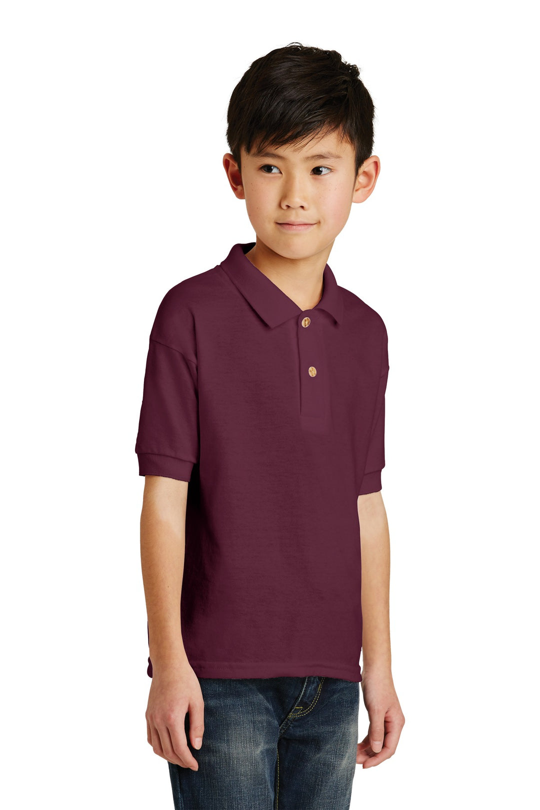 Maroon Gildan Youth DryBlend 6-Ounce Jersey Knit Sport Shirt. 8800B