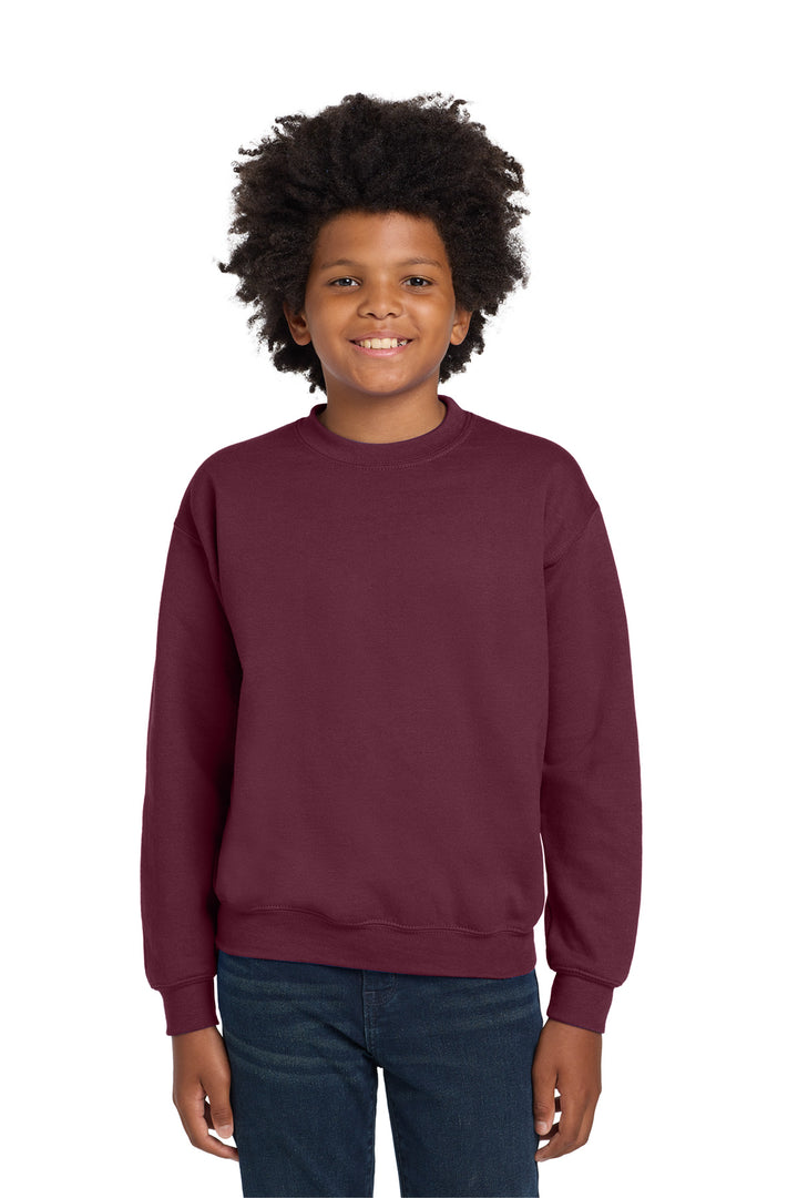 Maroon Gildan Youth Heavy Blend Crewneck Sweatshirt. 18000B