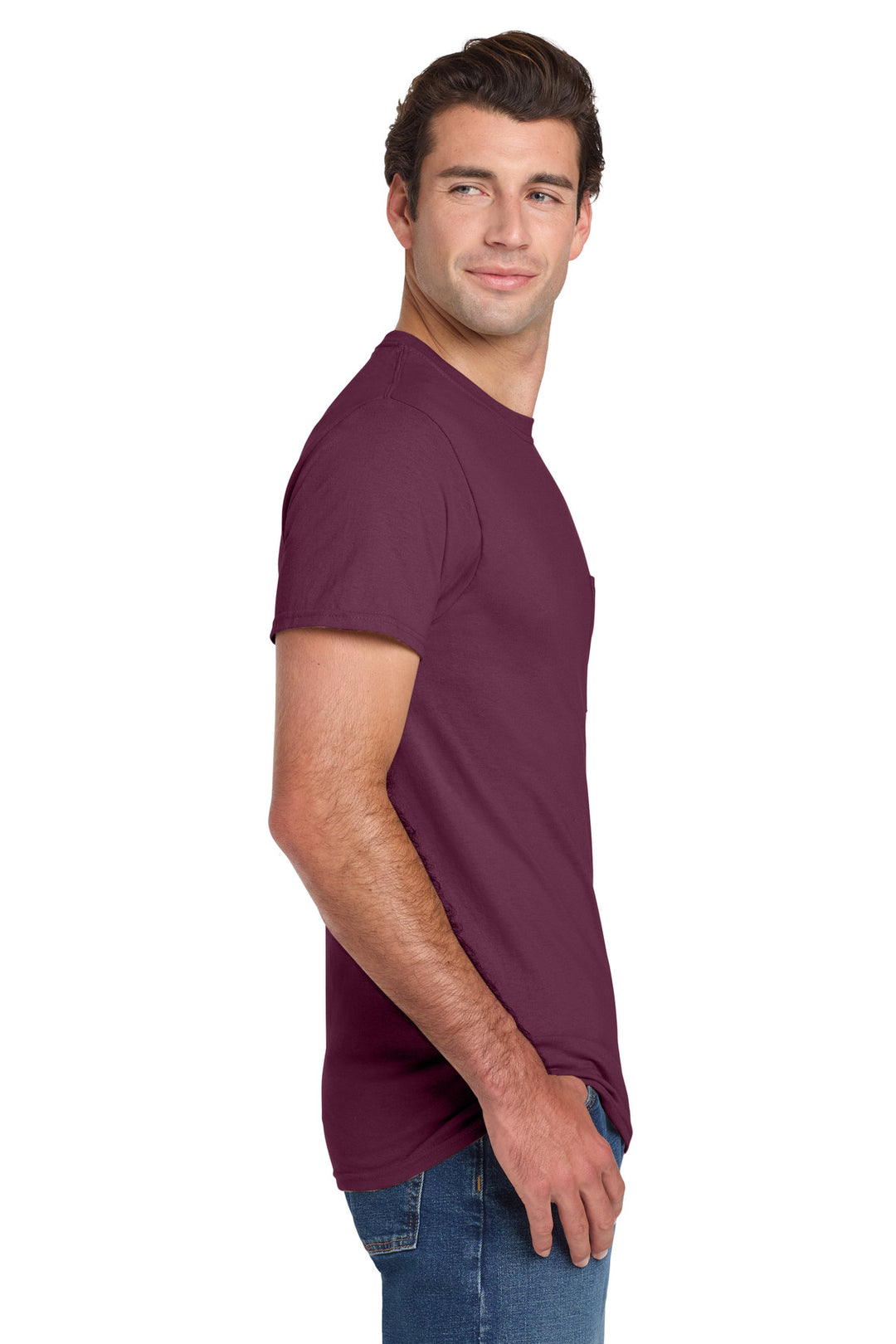 Maroon Jerzees - Dri-Power 50/50 Cotton/Poly Pocket T-Shirt. 29MP