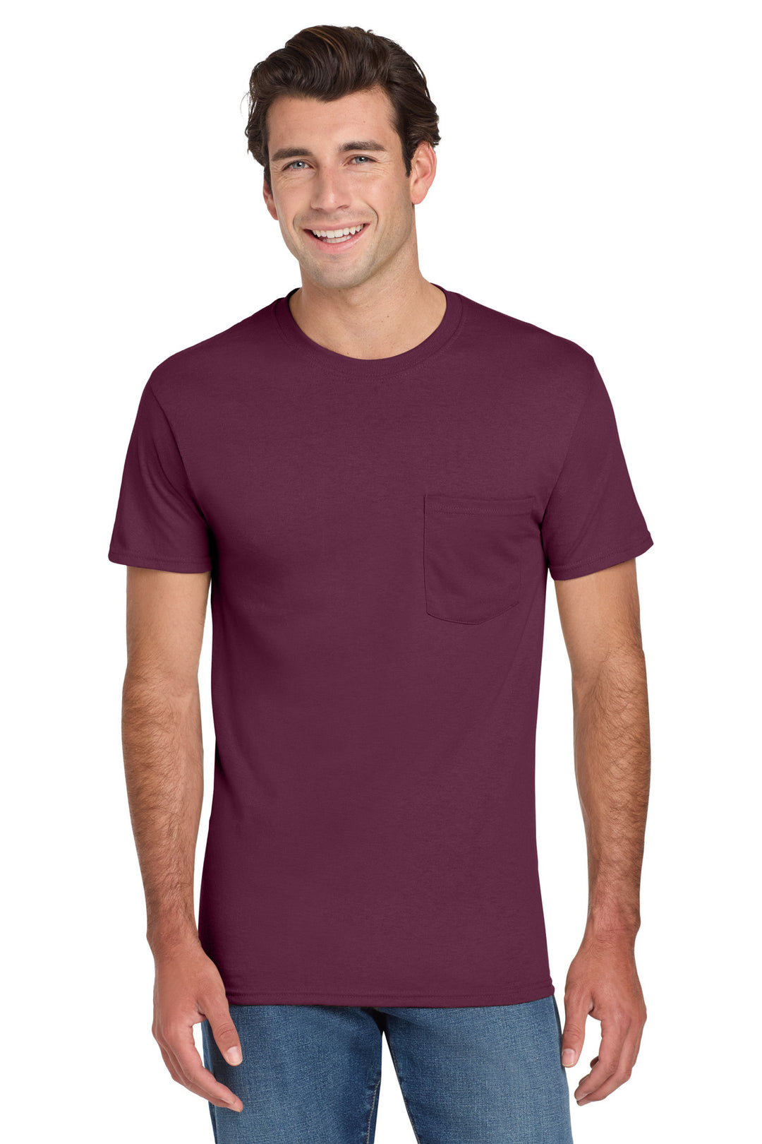 Maroon Jerzees - Dri-Power 50/50 Cotton/Poly Pocket T-Shirt. 29MP