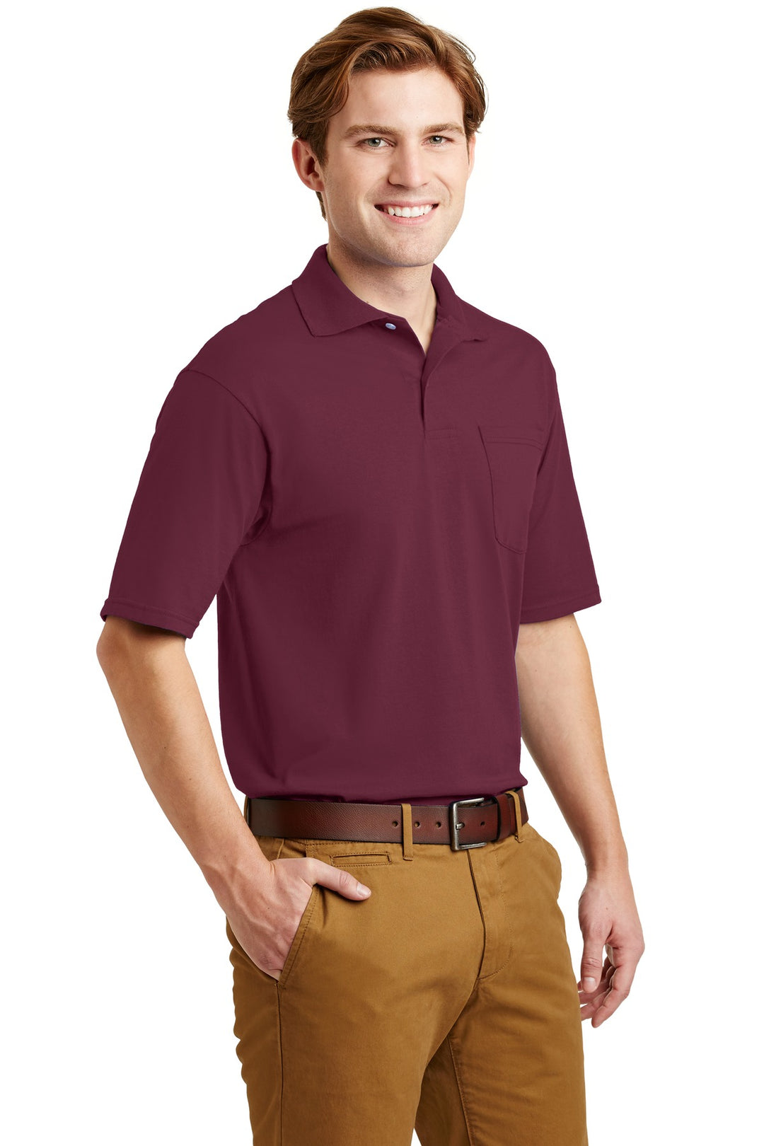 Maroon Jerzees Dri-Power Pocket Sport Shirt. 436MP
