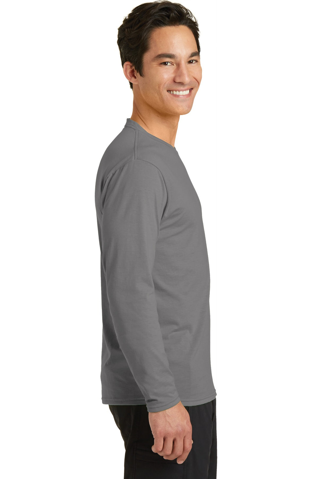 Medium Grey Port & Company Long Sleeve Performance Blend Tee. PC381LS