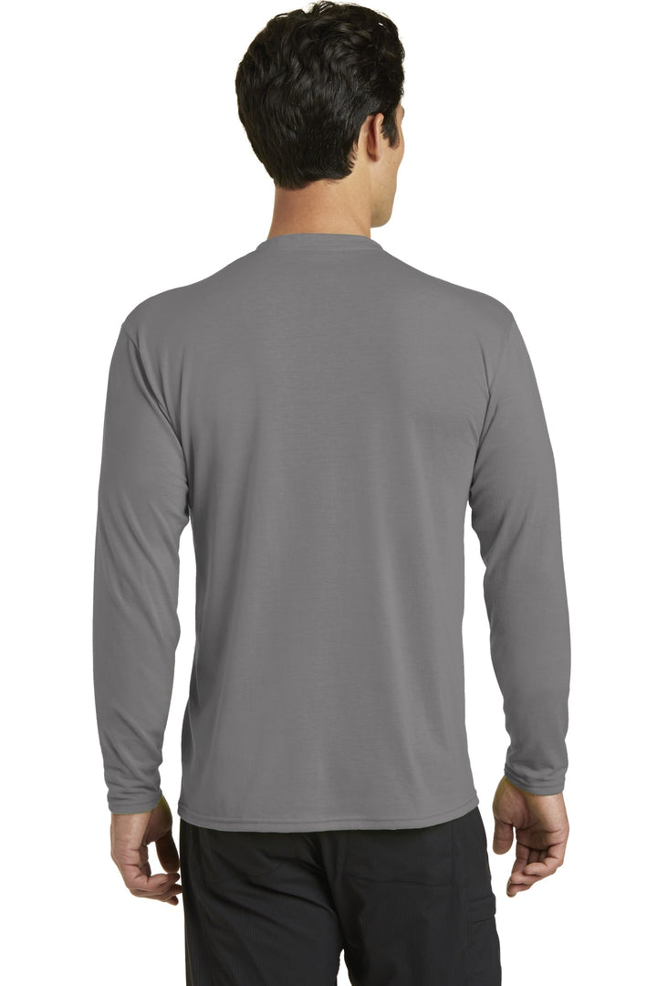 Medium Grey Port & Company Long Sleeve Performance Blend Tee. PC381LS