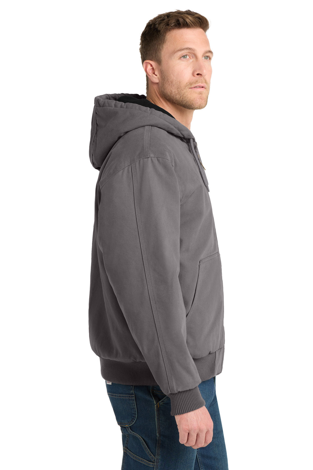 Metal Grey CornerStone Washed Duck Cloth Insulated Hooded Work Jacket. CSJ41