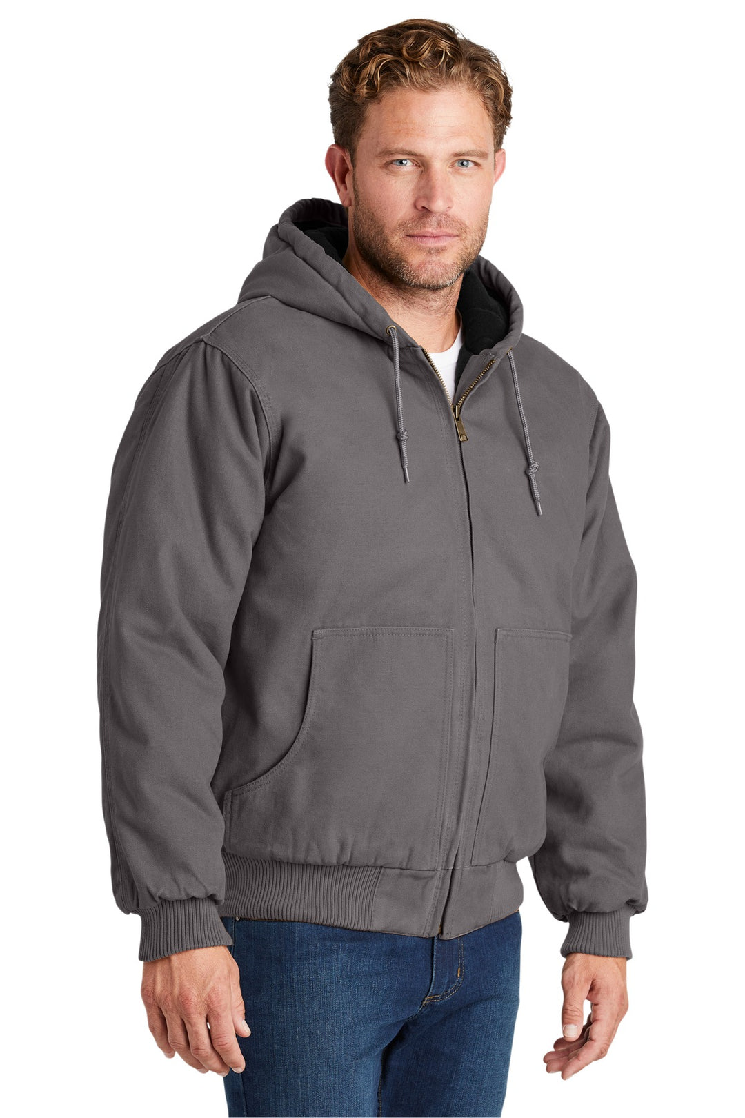 Metal Grey CornerStone Washed Duck Cloth Insulated Hooded Work Jacket. CSJ41