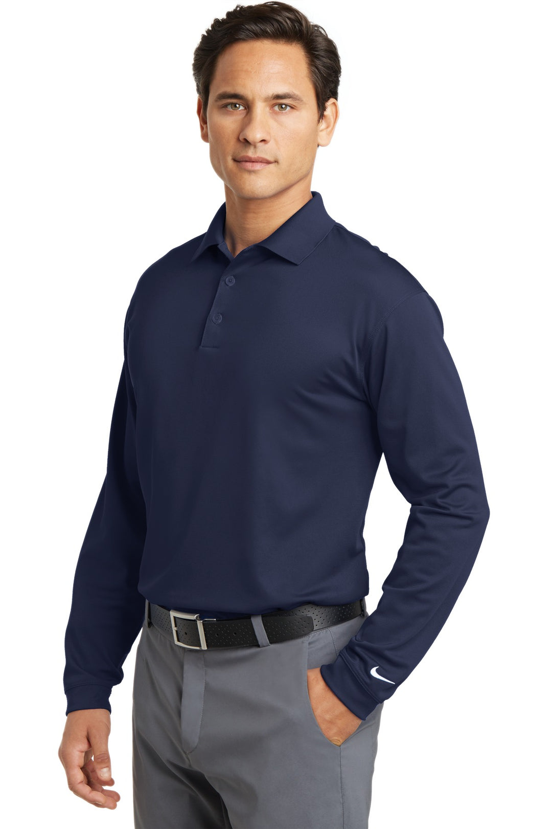 Midnight Navy Nike Tall Long Sleeve Dri-FIT Stretch Tech Polo. 604940