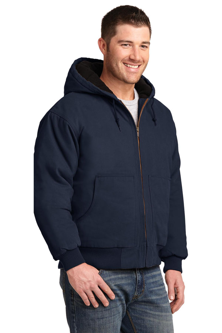 Navy CornerStone Washed Duck Cloth Insulated Hooded Work Jacket. CSJ41