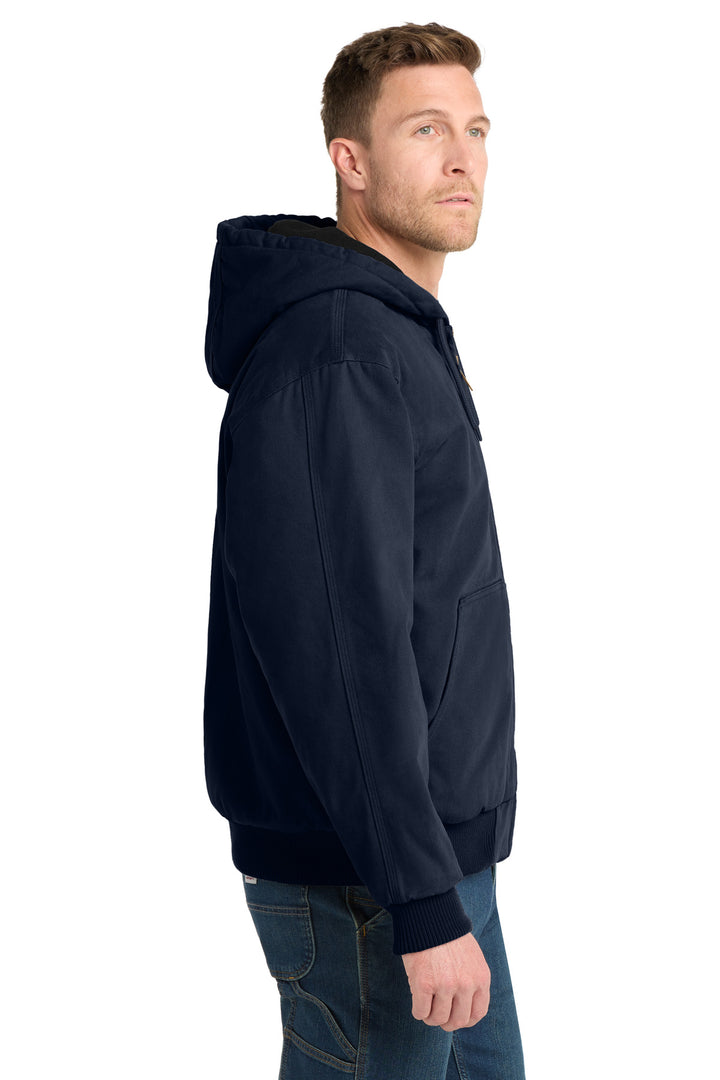 Navy CornerStone Washed Duck Cloth Insulated Hooded Work Jacket. CSJ41