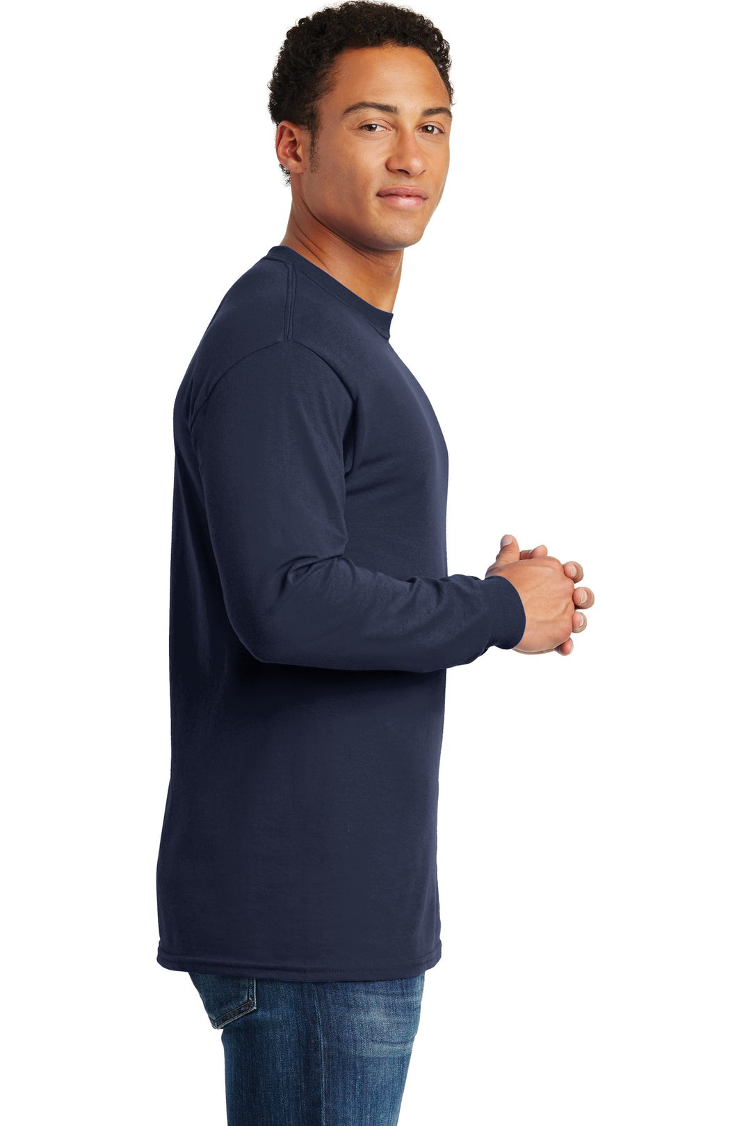 Navy Gildan - Heavy Cotton 100% Cotton Long Sleeve T-Shirt. 5400