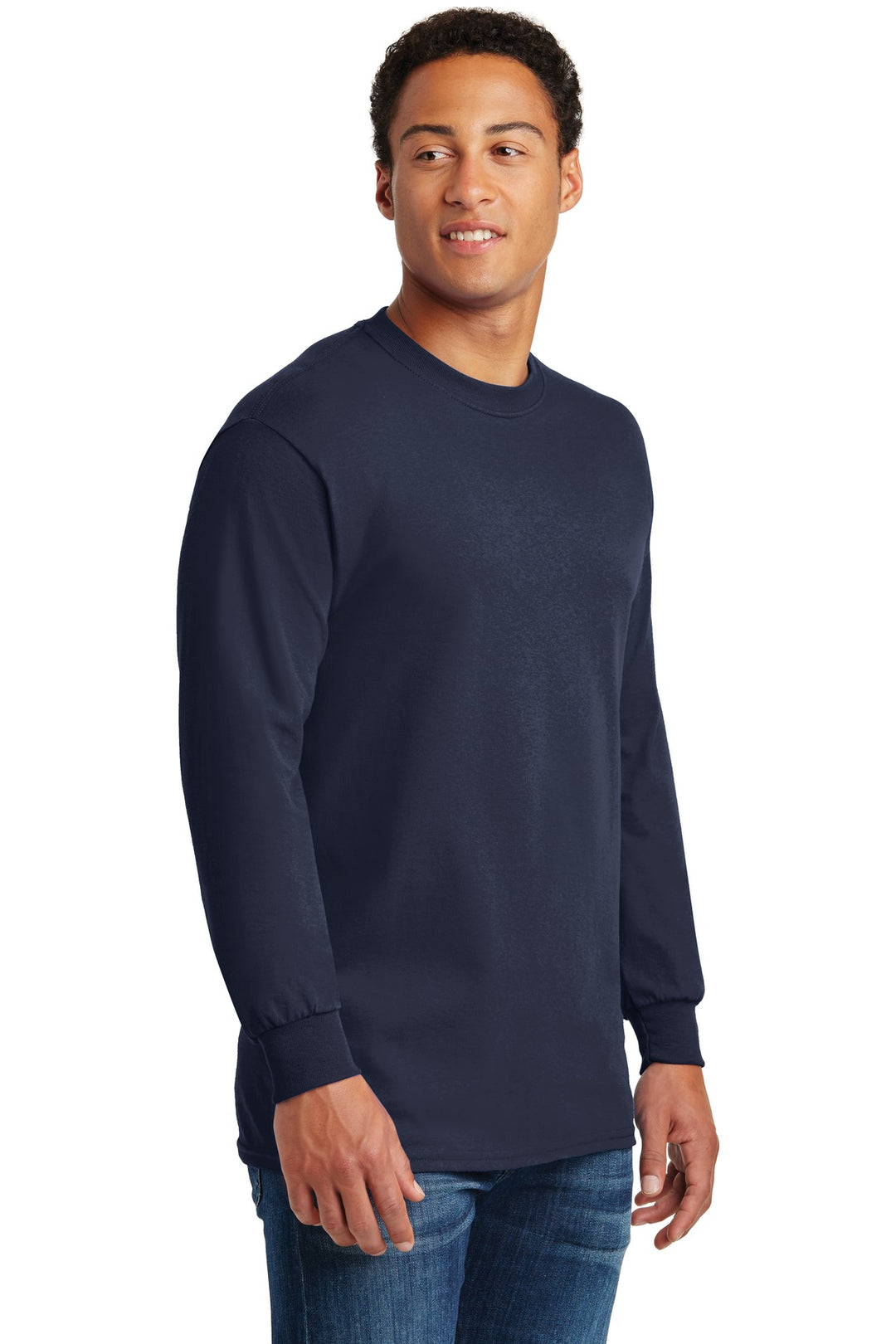 Navy Gildan - Heavy Cotton 100% Cotton Long Sleeve T-Shirt. 5400