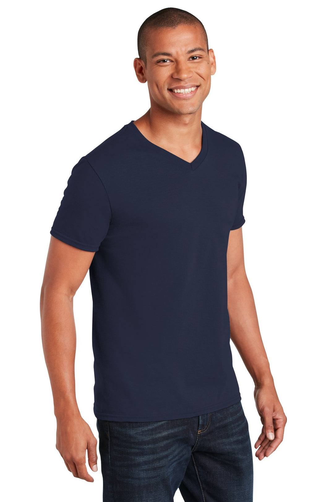 Navy Gildan Softstyle V-Neck T-Shirt. 64V00