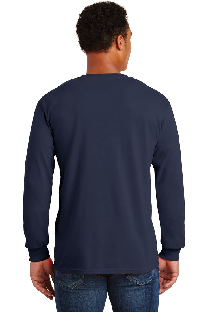 Navy Gildan - Ultra Cotton 100% US Cotton Long Sleeve T-Shirt with Pocket. 2410