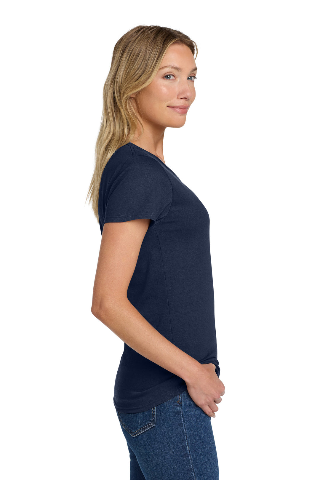 Navy Gildan Women's Heavy Cotton 100% Cotton T-Shirt. 5000L