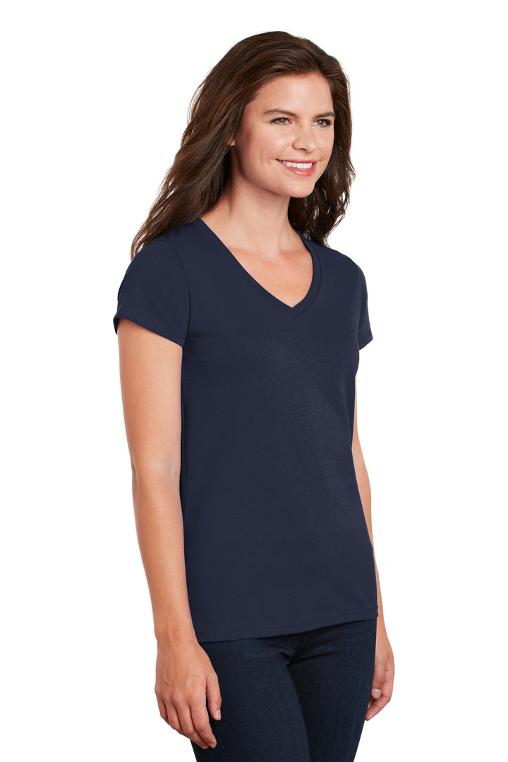 Navy Gildan Women's Heavy Cotton 100% Cotton V-Neck T-Shirt. 5V00L