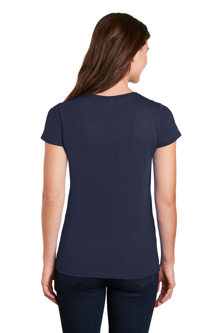Navy Gildan Women's Heavy Cotton 100% Cotton V-Neck T-Shirt. 5V00L