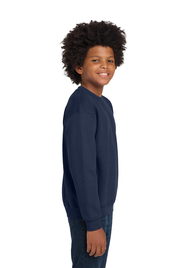Navy Gildan Youth Heavy Blend Crewneck Sweatshirt. 18000B