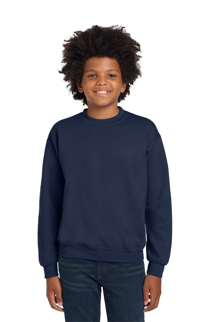 Navy Gildan Youth Heavy Blend Crewneck Sweatshirt. 18000B