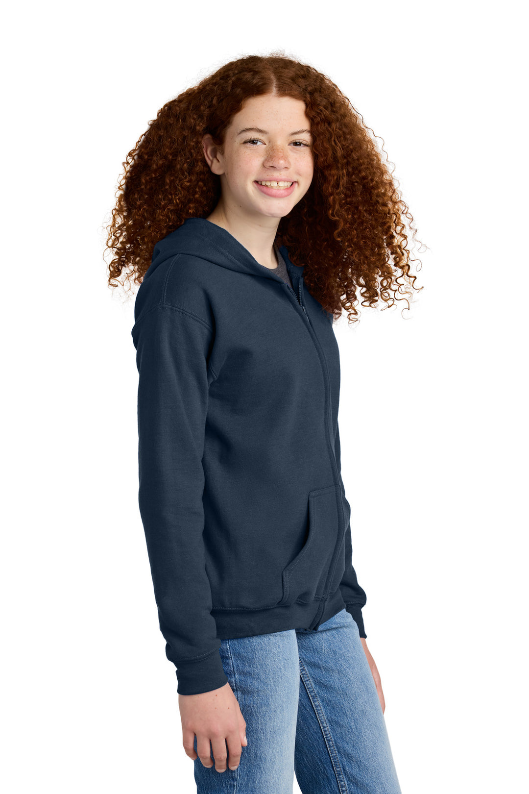 Navy Gildan Youth Heavy Blend Full-Zip Hooded Sweatshirt. 18600B