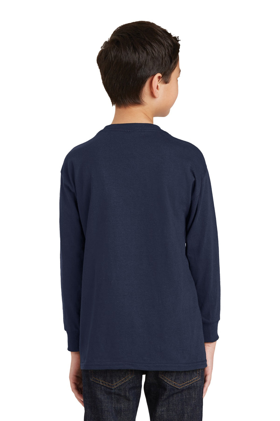 Navy Gildan Youth Heavy Cotton 100% Cotton Long Sleeve T-Shirt. 5400B