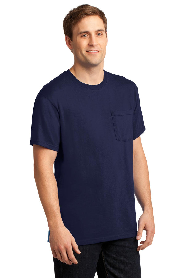 Navy Jerzees - Dri-Power 50/50 Cotton/Poly Pocket T-Shirt. 29MP