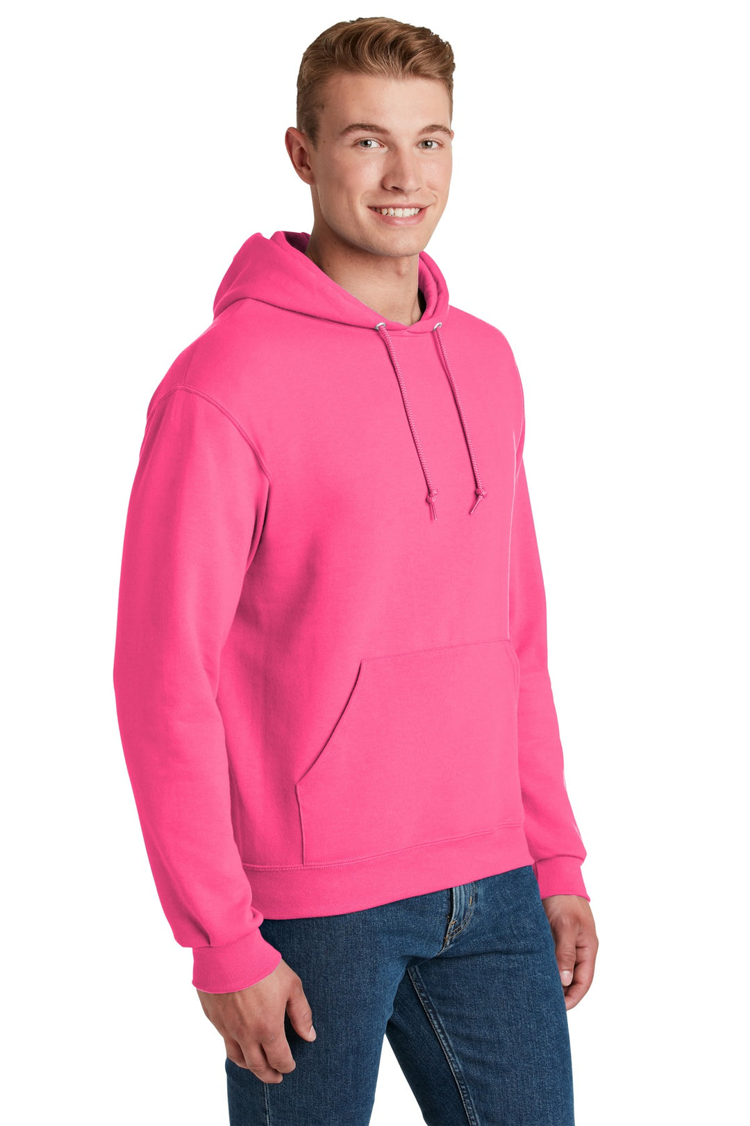 Neon Pink Jerzees NuBlend Pullover Hooded Sweatshirt. 996M