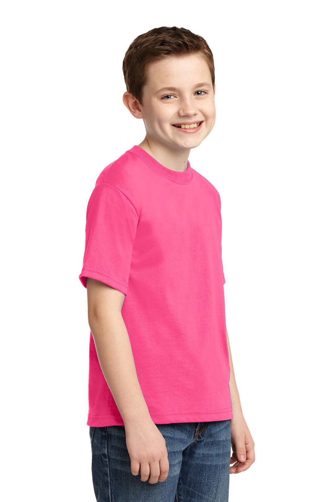 Neon Pink Jerzees - Youth Dri-Power 50/50 Cotton/Poly T-Shirt. 29B
