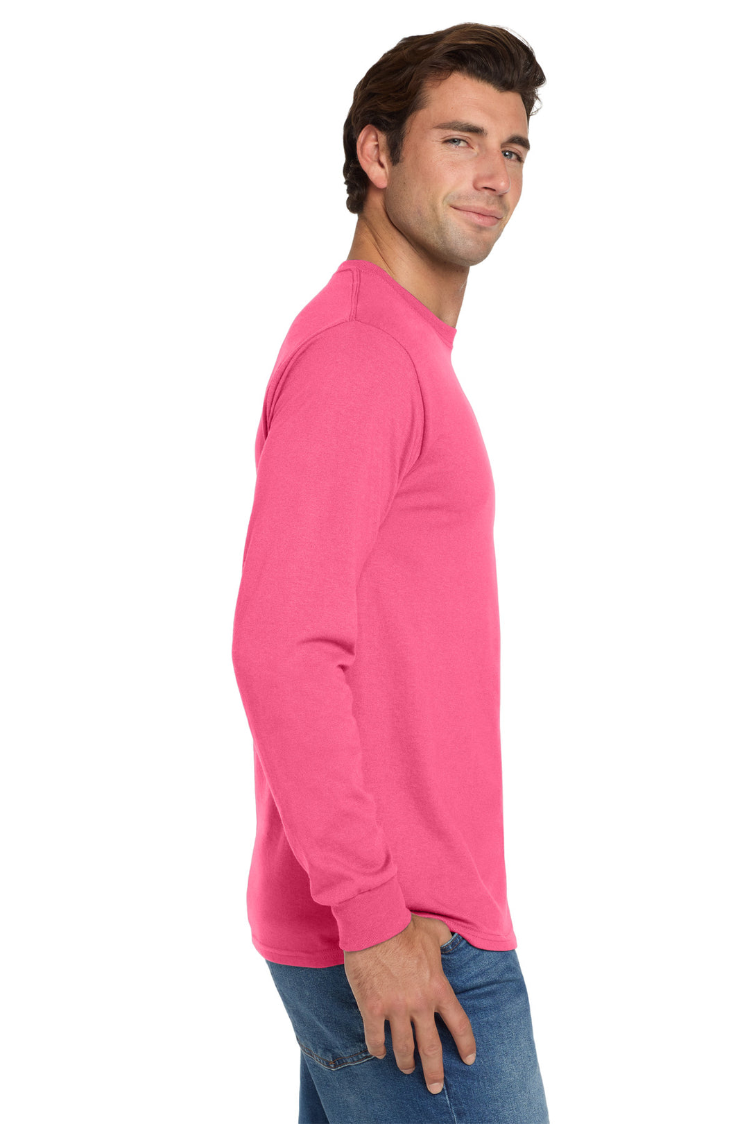 NeonPink Jerzees - Dri-Power 50/50 Cotton/Poly Long Sleeve T-Shirt. 29LS