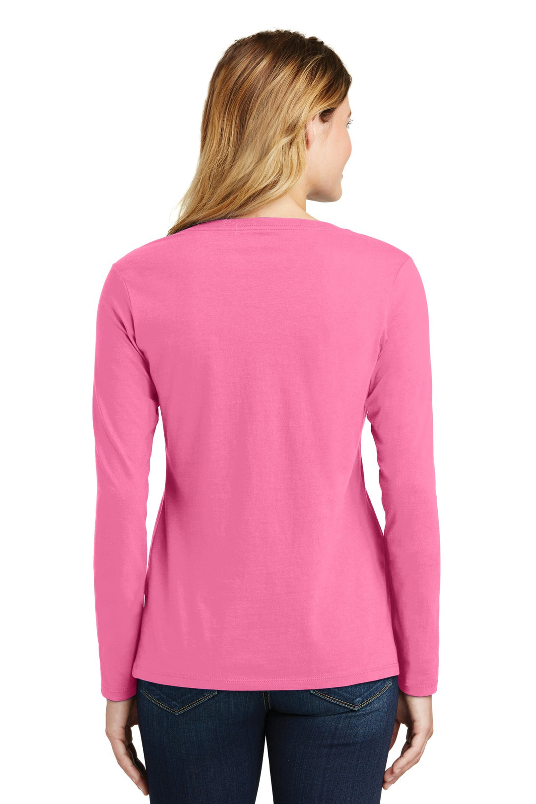 New Pink Port & Company Women's Long Sleeve Fan Favorite V-Neck Tee. LPC450VLS