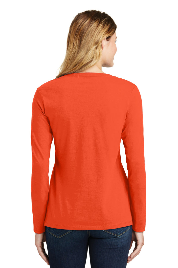 Orange Port & Company Women's Long Sleeve Fan Favorite V-Neck Tee. LPC450VLS