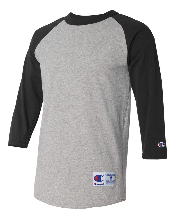 Oxford Grey/ Black Raglan Sleeve Baseball T-Shirt - T137