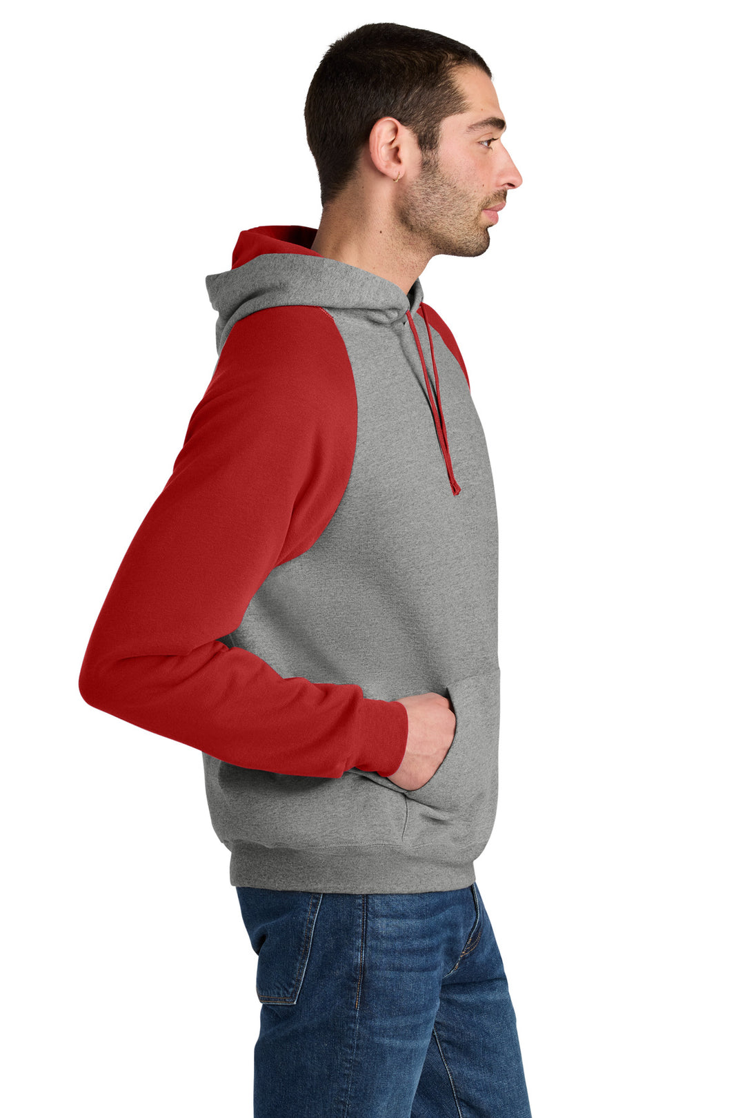 Ox/TrueRed Jerzees Unisex NuBlend Colorblock Raglan Hoodie Sweatshirt 96C
