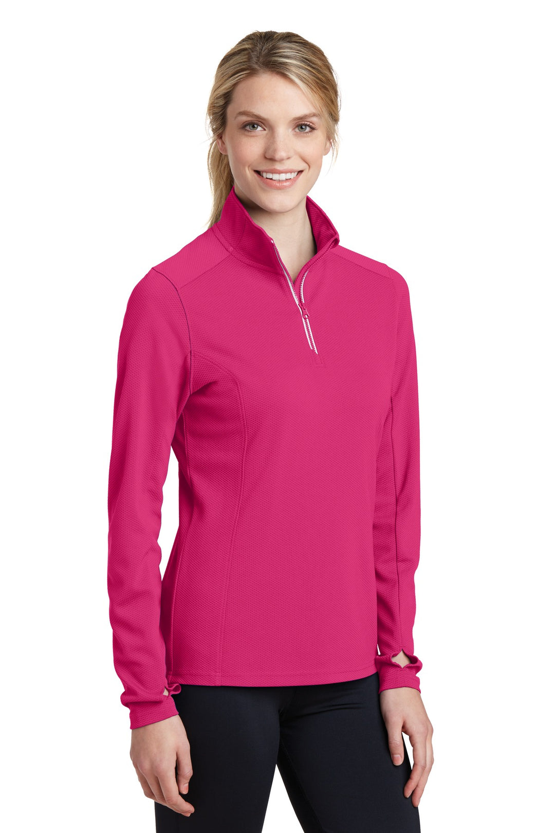 Pink Raspberry Sport-Tek Women's Sport-Wick Textured 1/4-Zip Pullover. LST860