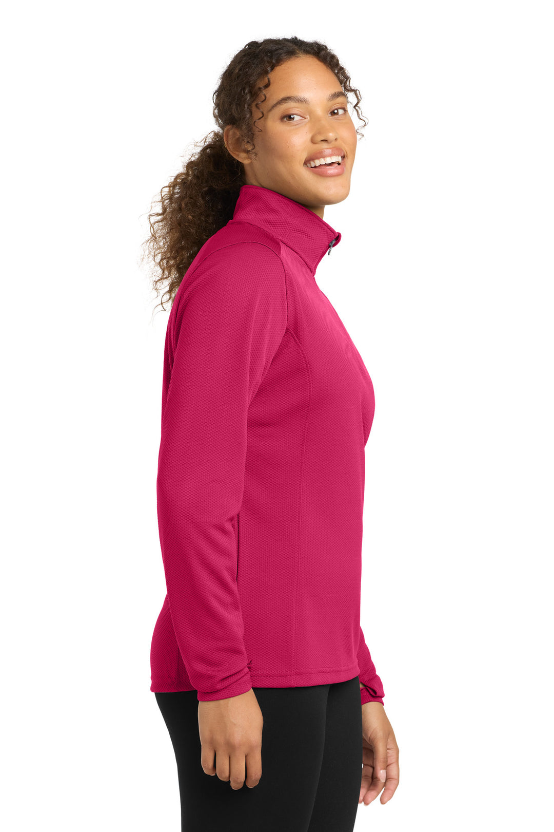 Pink Raspberry Sport-Tek Women's Sport-Wick Textured 1/4-Zip Pullover. LST860