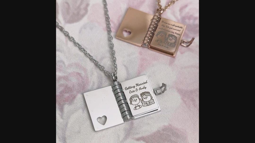 Stainless Steel Book Locket Necklace