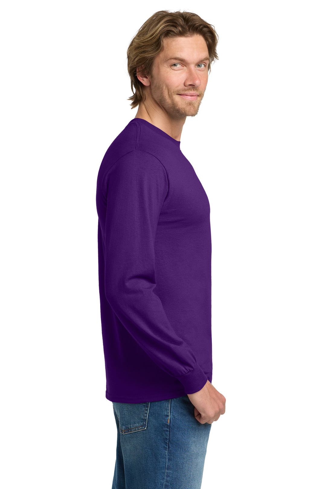 Purple Gildan - Heavy Cotton 100% Cotton Long Sleeve T-Shirt. 5400