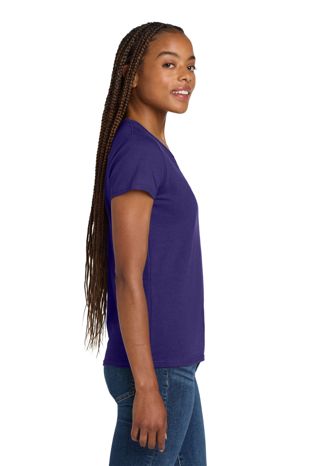 Purple Gildan Women's Heavy Cotton 100% Cotton V-Neck T-Shirt. 5V00L