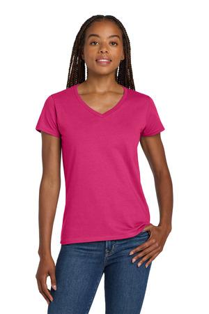 Purple Gildan Women's Heavy Cotton 100% Cotton V-Neck T-Shirt. 5V00L